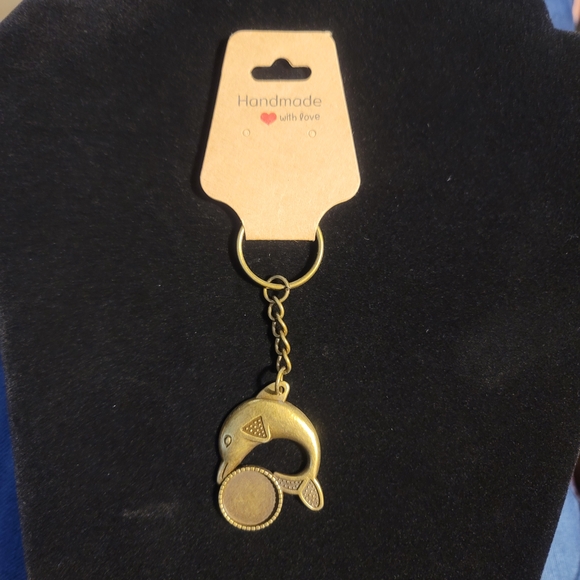 Accessories - Brass Alloy Dolphin Keychain, 3.75" Long, 1.75 Pendant